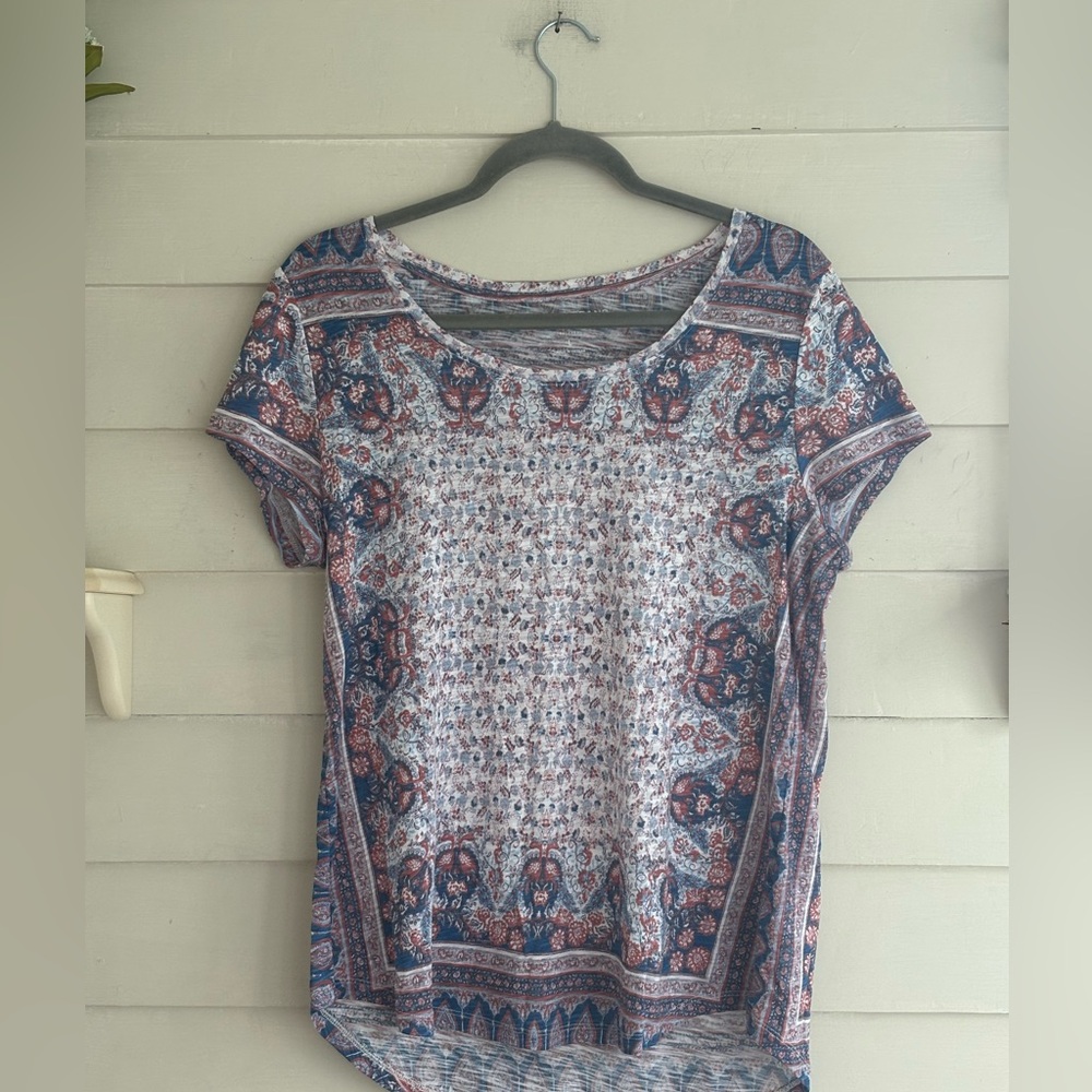 Lucky Brand Scoop Neck Boho Short Sleeve Top Size Large